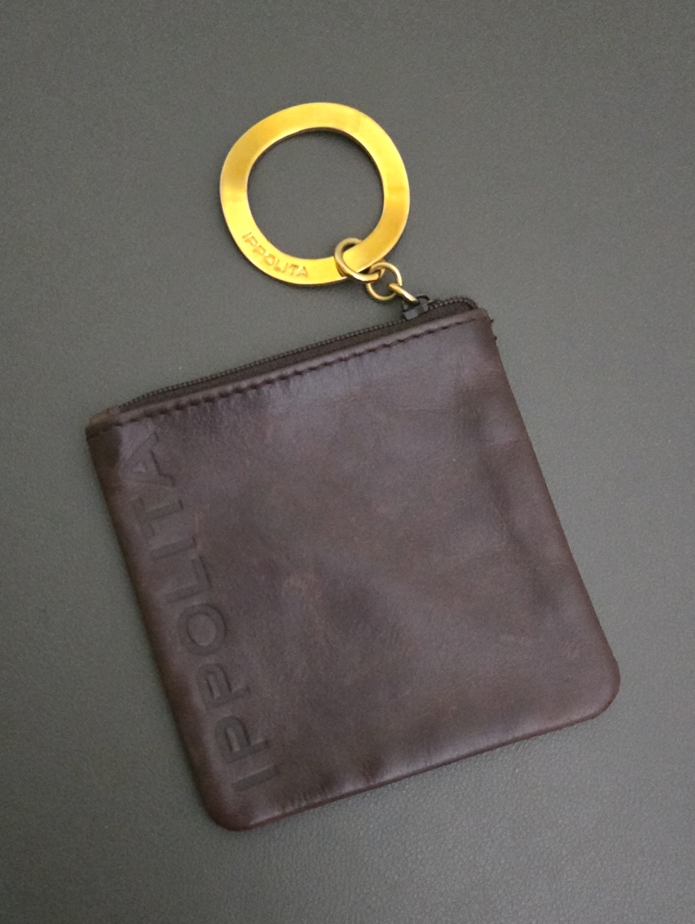 Il Bisonte Dark Brown Leather Zip Pouch with Brass Keyring